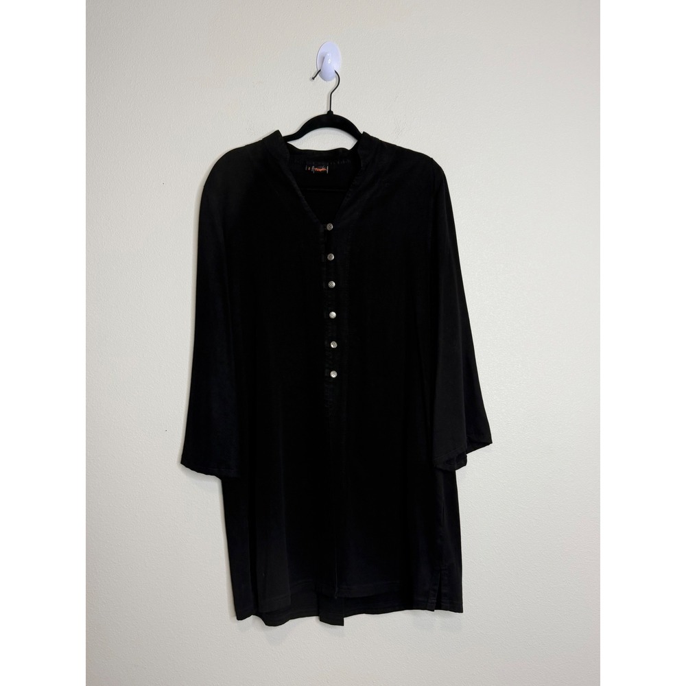Tianello Black Tencel Rayon Tunic Top Small Made in USA Button Front